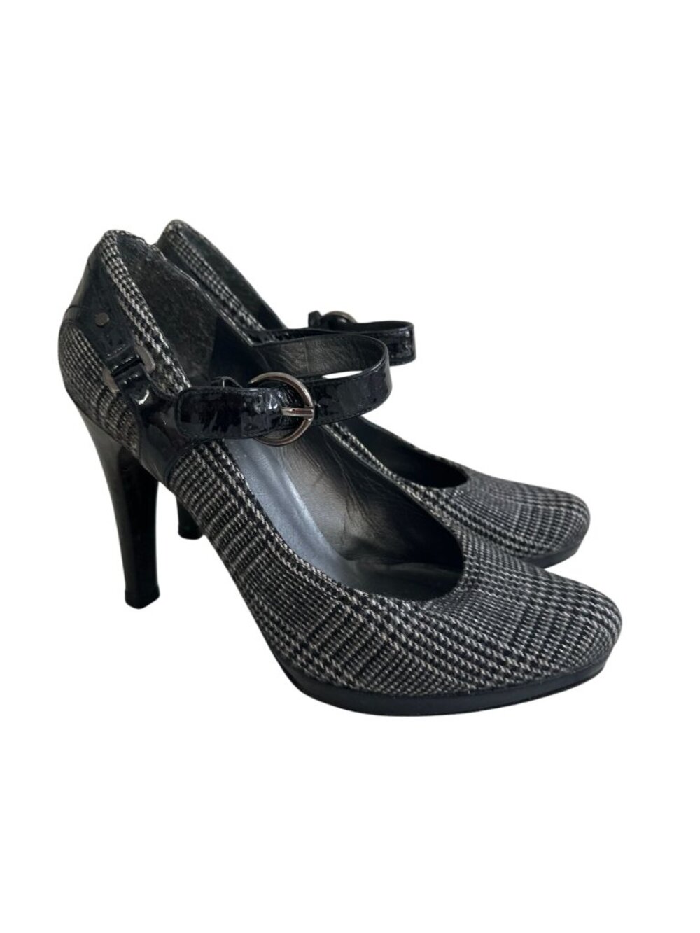 STUART WEITZMAN Glenplaid Gray Black Mary Janes Heels Size 7.5 - Picture 2 of 10